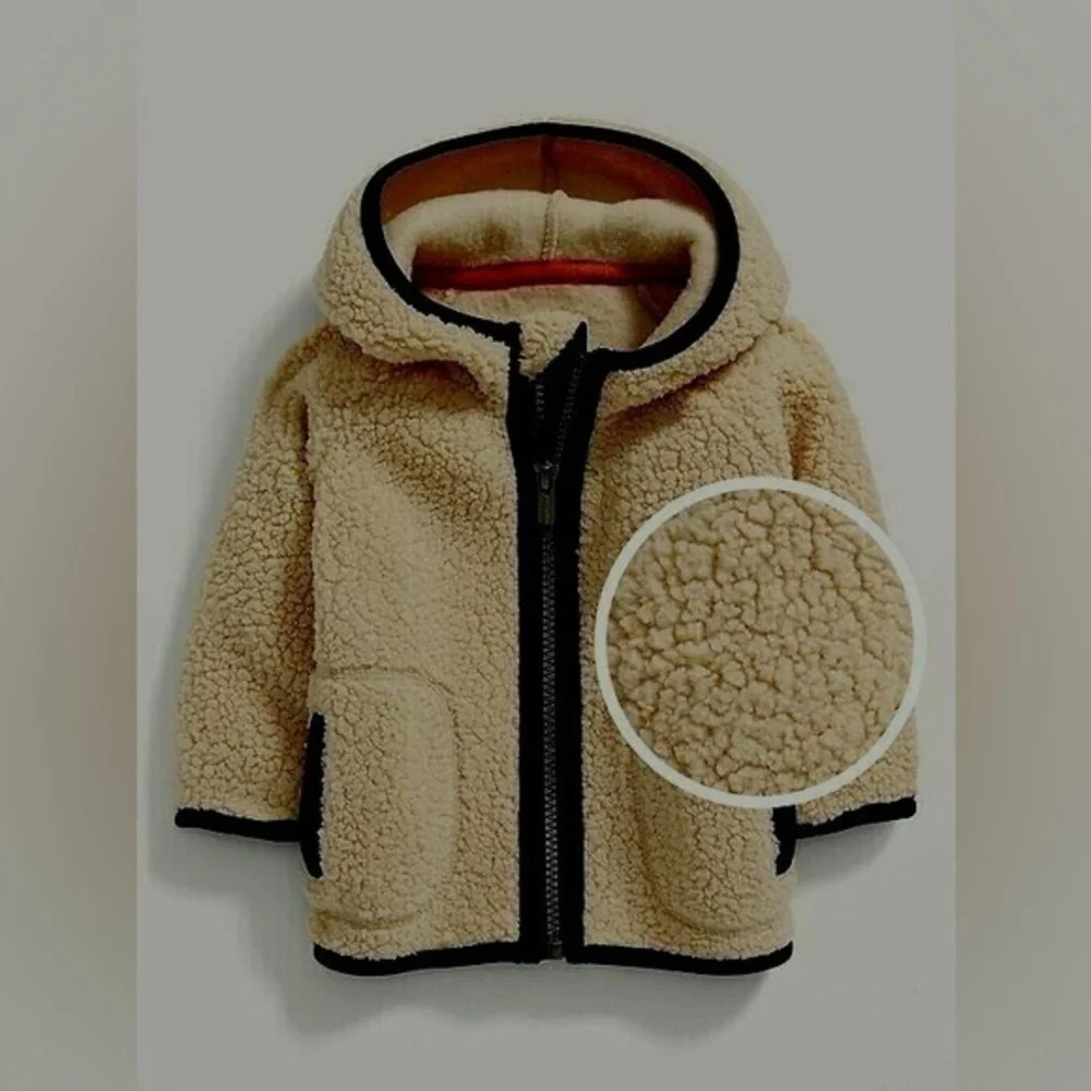 Old Navy Baby Sherpa Hooded Jacket 6-9M Tan Full Zip